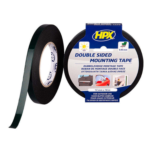 HPX Double Sided Mounting Tape, Black, 10m x 12mm