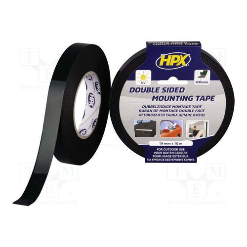 HPX Double Sided Mounting Tape, Black, 10m x 19mm