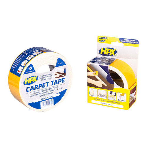 HPX Double Sided Carpet Tape, White, 5m x 50mm