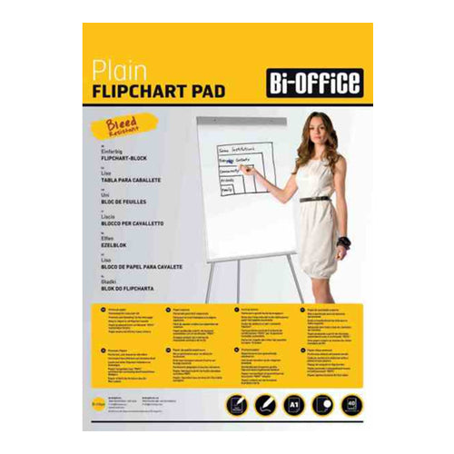 Bi-Office Plain Flipchart Pads, 20 Pads