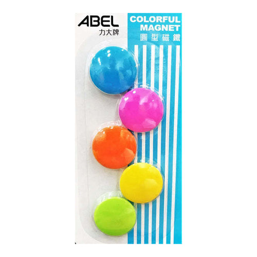 Abel Colorful Magnet Round, 30mm, Colored, Pack of 5