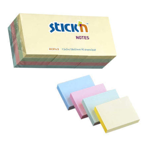 Hopax Stick'n Notes, Multi Colors, 1 1/2" x 2", 12 Pads