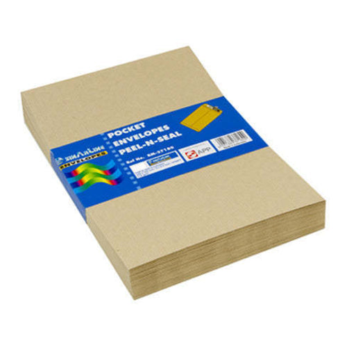 SinarLine Pocket Envelopes, Peel-N-Seal, A4, Brown, Pack of 50