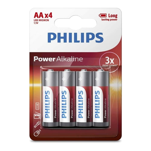 Philips LR6P4B/05 AA Alkaline Battery, Pack of 4