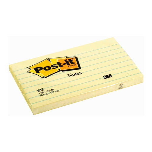 Post-it Notes 3"x5", Canary Yellow, Lined, 100 Sheets