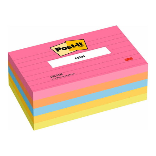 Post-it Notes 3"x5", Lined, Assorted Neon Colors, Pack of 5