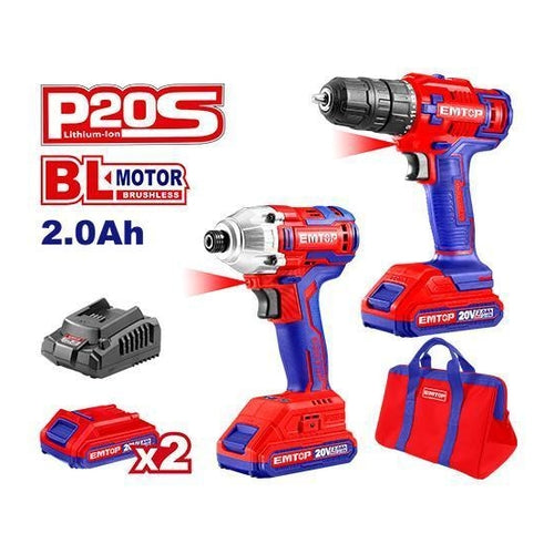 EMTOP P20S Cordless Drill & Cordless Impact Wrench Combo, ECKL2006