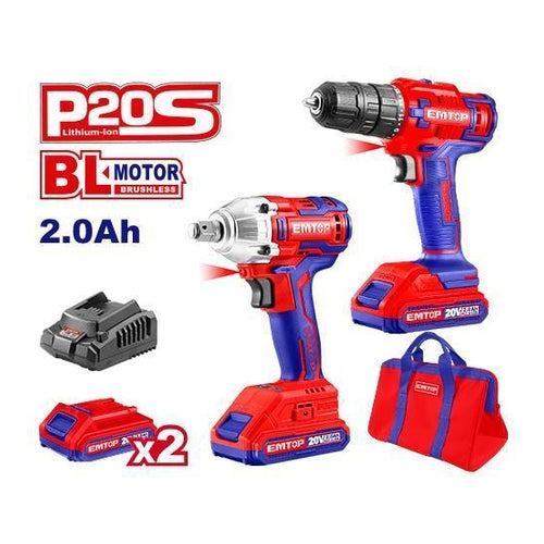 EMTOP P20S Cordless Drill & Cordless Impact Wrench Combo, ECKL2007