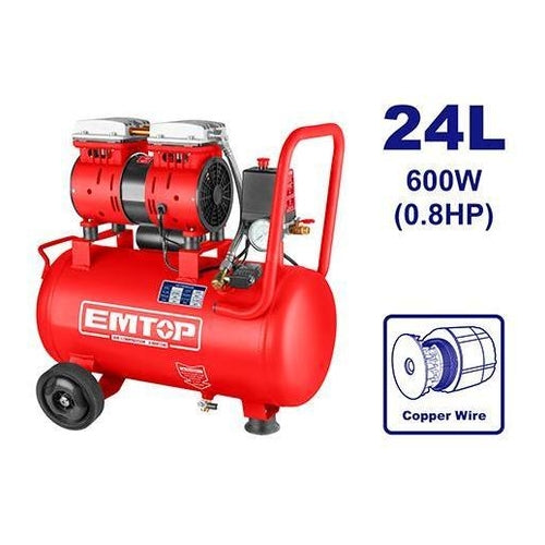 EMTOP Air Compressor, 600W (0.8HP), 24L (6.3Gal), EACPS08242