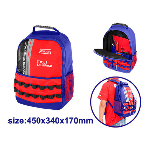 EMTOP Tools Backpack, L34cm x  W17cm x H45cm, ETBG58185