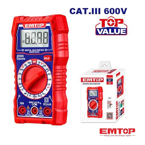 EMTOP LCD Digital Multimeter, 2000 Counts, 600V, EDMR16002