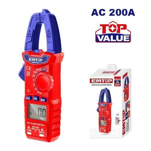 EMTOP Digital AC Clamp Meter, 2000 Counts, 2/20/200A, EDMR22001