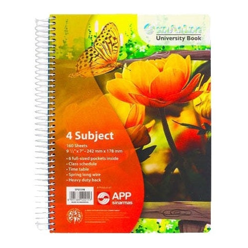 SinarLine Spiral NoteBook, 4 Sections, 160 Sheets, 9.5"x7" (242 x 178mm)