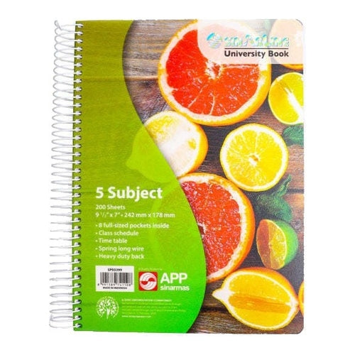 SinarLine Spiral NoteBook, 5 Sections, 200 Sheets, 9.5"x7" (242 x 178mm)