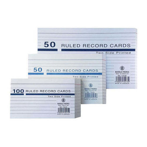 Bassile Index Cards, Ruled, 10.2x15.2 cm, White, Pack of 50