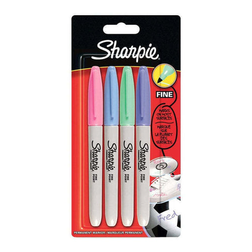 Sharpie Permanent Markers, Fine Point, Set of 4 Pastal Colors