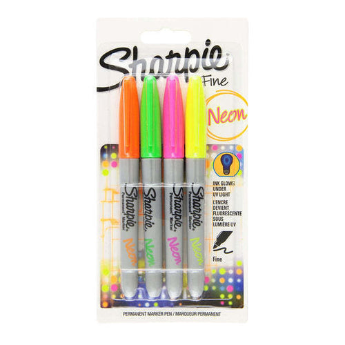 Sharpie Permanent Markers, Fine Point, Set of 4 Neon Colors