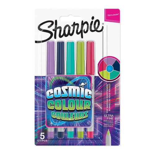 Sharpie Permanent Markers, Fine Point, Set of 5 Cosmic Colors