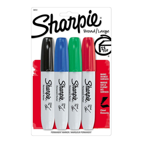 Sharpie Permanent Markers, Chisel Tip, Set of 4