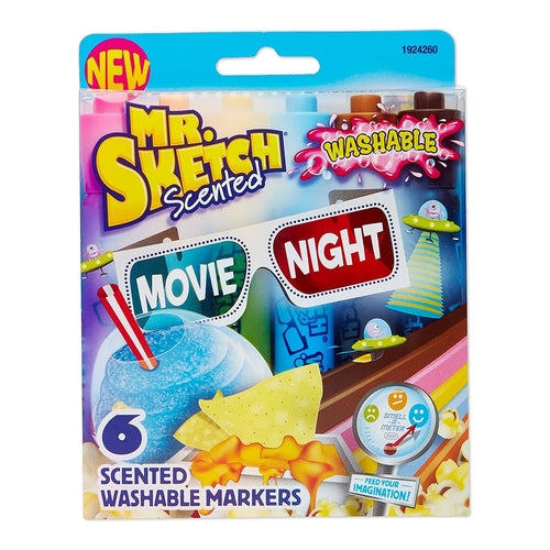 Mr. Sketch Washable Scented Markers, Chisel-Tip, Movie Night Colors, Set of 6