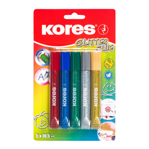 Kores Glitter Glue,  Standard Colors, 10.5g x 5