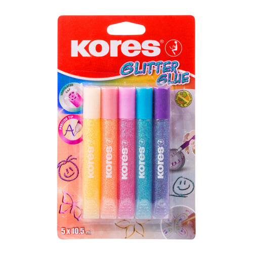 Kores Glitter Glue,  Pastal Colors, 10.5g x 5