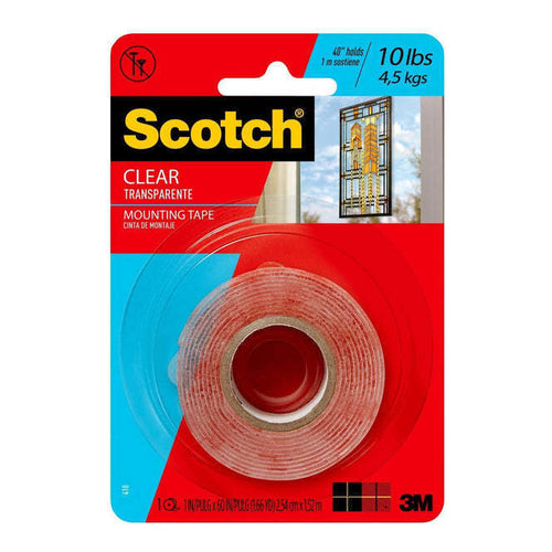 3M Scotch Clear Mounting Tape, 1.52m x 25.4mm, Clear