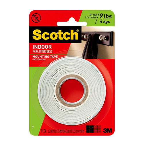3M Scotch Indoor Mounting Tape, 3.17m x 2.54mm, White