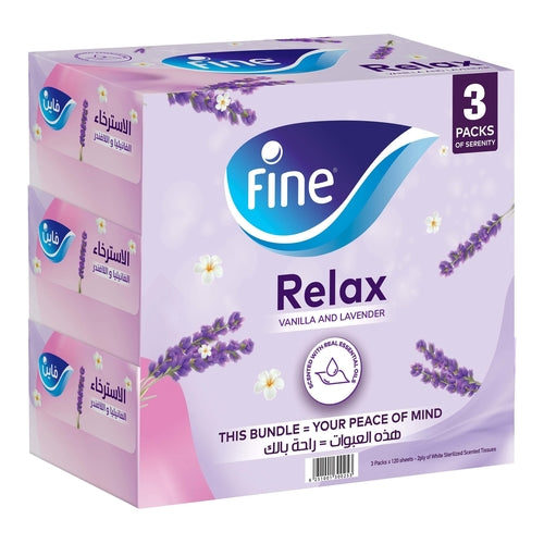 Fine Wellness Scentes Facial Tissues, Vanilla & Lavander, 120 Sheets X2 Ply, Pack of 3
