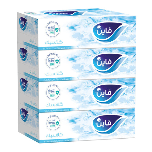 Fine Classic Facial Tissues, 150 Sheets x2 Ply, Pack of 4
