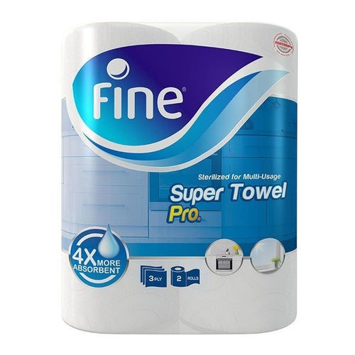 Fine Super Towel Pro Kitchen Paper Towels, 3Ply, Pack of 2 Rolls
