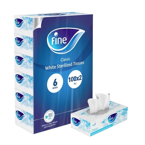 Fine Classic Facial Tissues, 100 Sheets x2 Ply, Pack of 6