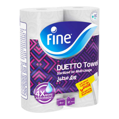 Fine Duetto Towel Kitchen Paper Towels, 2Ply, Pack of 2 Rolls