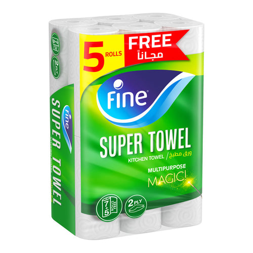 Fine Super Towel Kitchen Paper Towels, 2Ply, Pack of 12 rolls