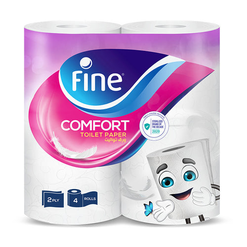 Fine Comfort Toilet Papers, 180 Sheets x 2Ply, Pack of 4 Rolls