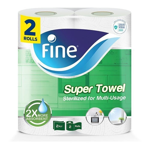 Fine Super Towel Kitchen Paper Towels, 2Ply, Pack of 2 Rolls