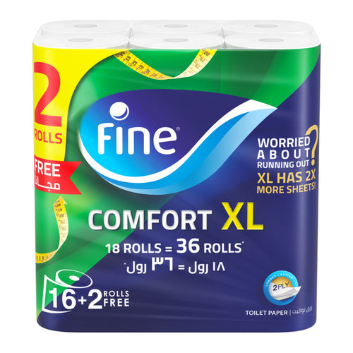 Fine Comfort XL Toilet Papers, 2Ply, Pack of 18 Rolls