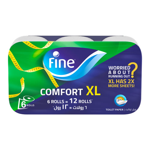 Fine Comfort XL Toilet Papers, 2Ply, Pack of 6 Rolls