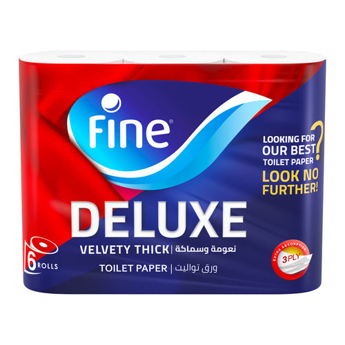 Fine Deluxe Velvety Thick Toilet papers, 3Ply, Pack of 6 Rolls