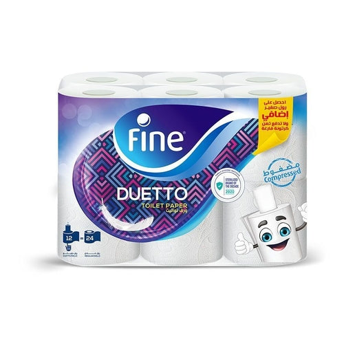 Fine Duetto Toilet Papers, 2 Ply, Pack of 12 Rolls