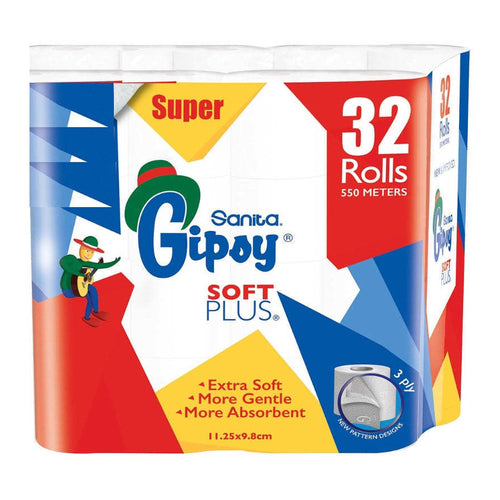 Sanita Gipsy Soft Plus Toilet Papers, 3Ply, Pack of 32 Rolls
