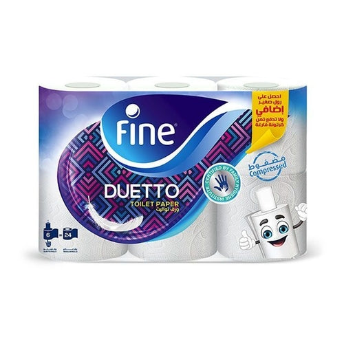 Fine Duetto Toilet Papers, 2 Ply, Pack of 6 Rolls