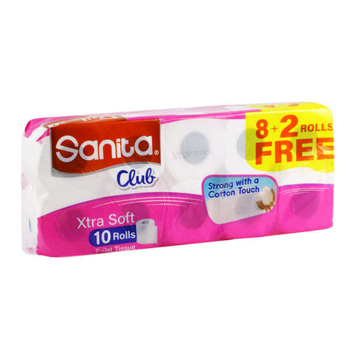 Sanita Club Toilet Papers, Xtra Soft, 2Ply, Pack of 10 Rolls