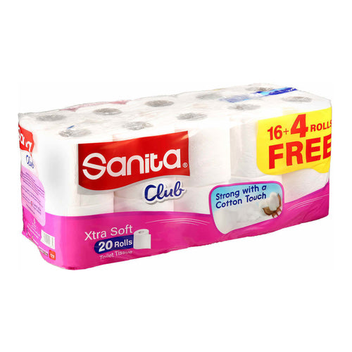 Sanita Club Toilet Papers, Xtra Soft, 2 Ply, Pack of 20 Rolls