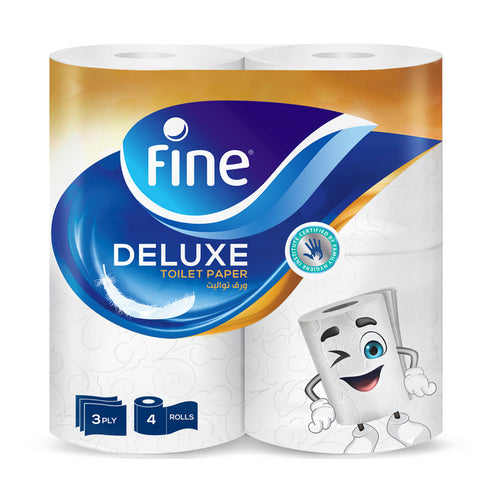 Fine Deluxe Toilet Papers, 3 Ply, Pack of 4 Rolls