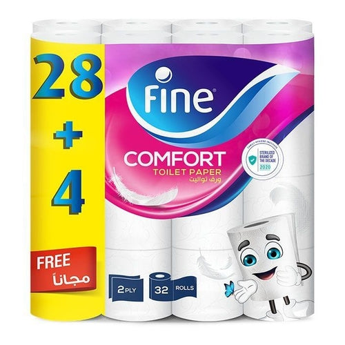 Fine Comfort Toilet Papers, 2Ply, Pack of 32 Rolls