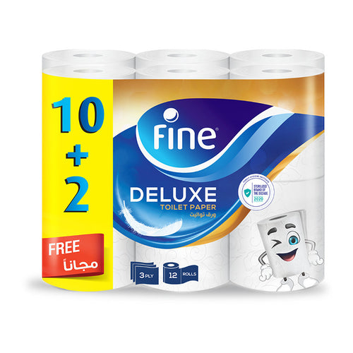 Fine Deluxe Toilet Papers, 3 Ply, Pack of 12 Rolls
