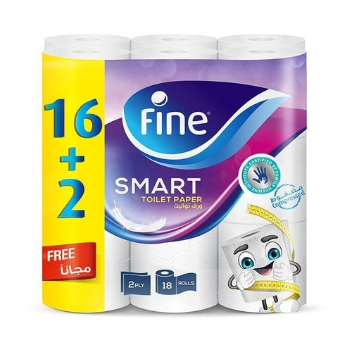 Fine Smart Toilet Papers, 2Ply, Pack of 18 Rolls