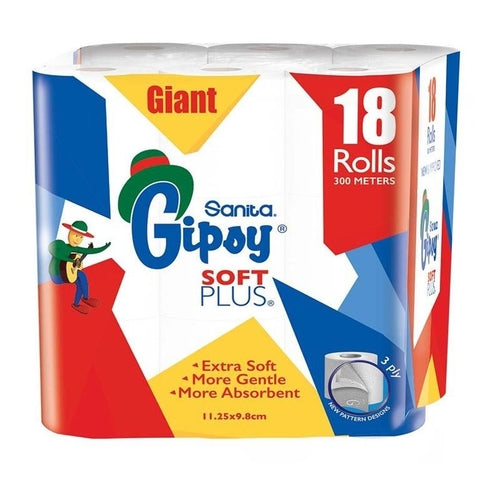 Sanita Gipsy Soft Plus Toilet Papers, 3Ply, Pack of 18 Rolls