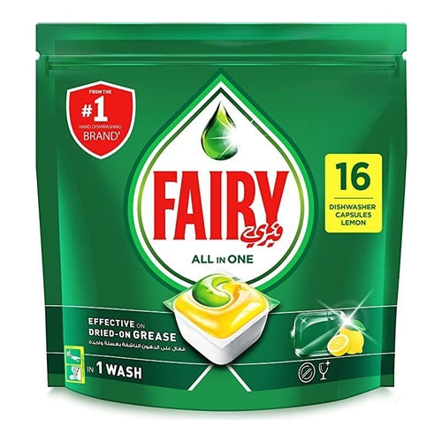 FAIRY All in One Dishwasher Tablets, Lemon Scent, 16 Capsules